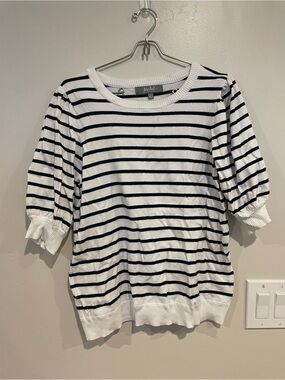 Market & Spruce White and Black Striped Short Sleeve Top
